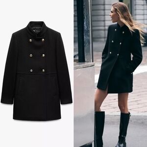 New Zara Double-Breasted Wool Blend Coat With Gold Buttons 9037/141